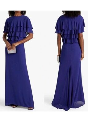 Mikael Aghal Royal Blue Crepe Gown Size 4 NWT Designer Evening Formal Dress